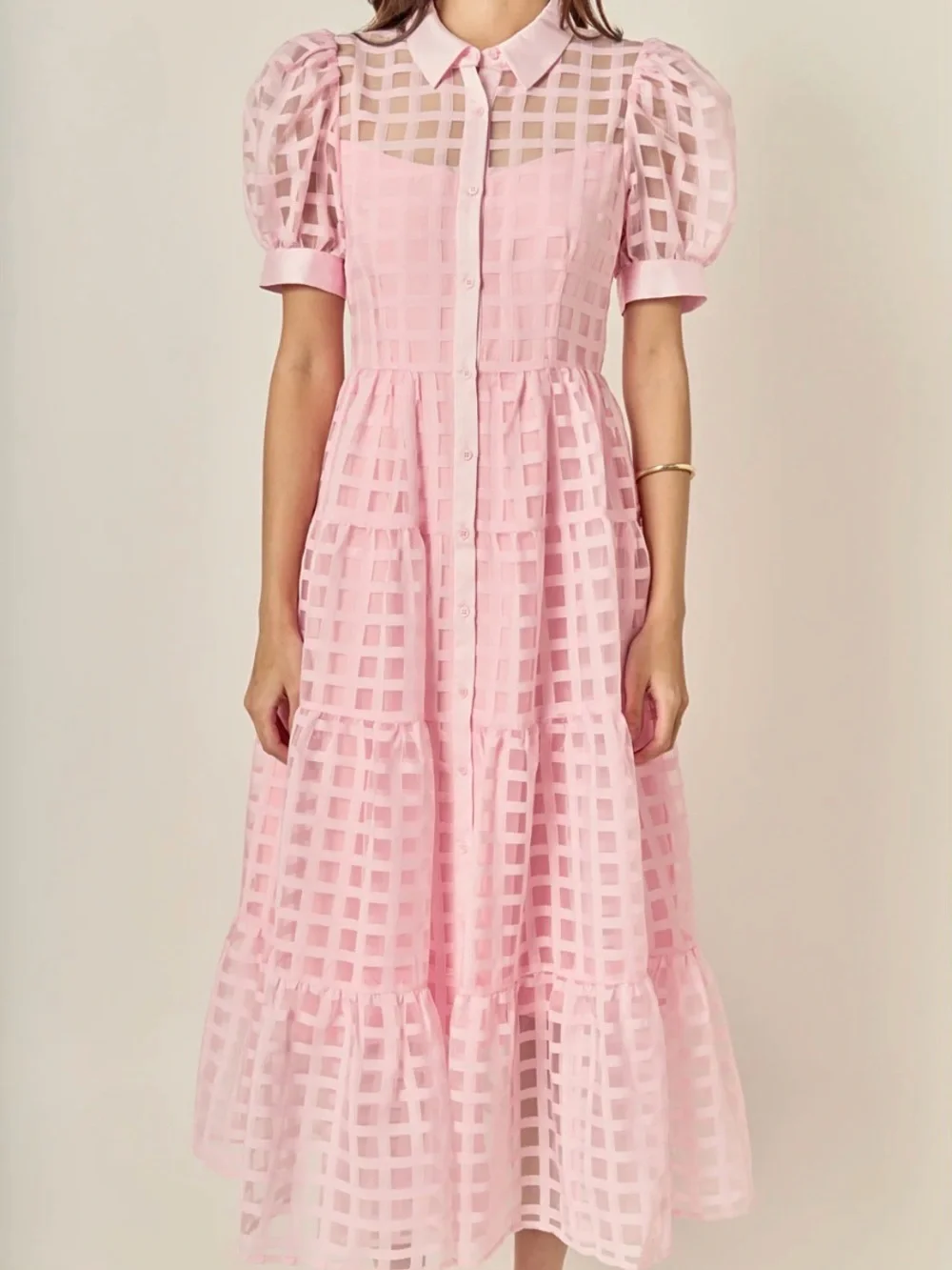 English Factory Gridded Organza Tiered Maxi Dress - Picture 2 of 6
